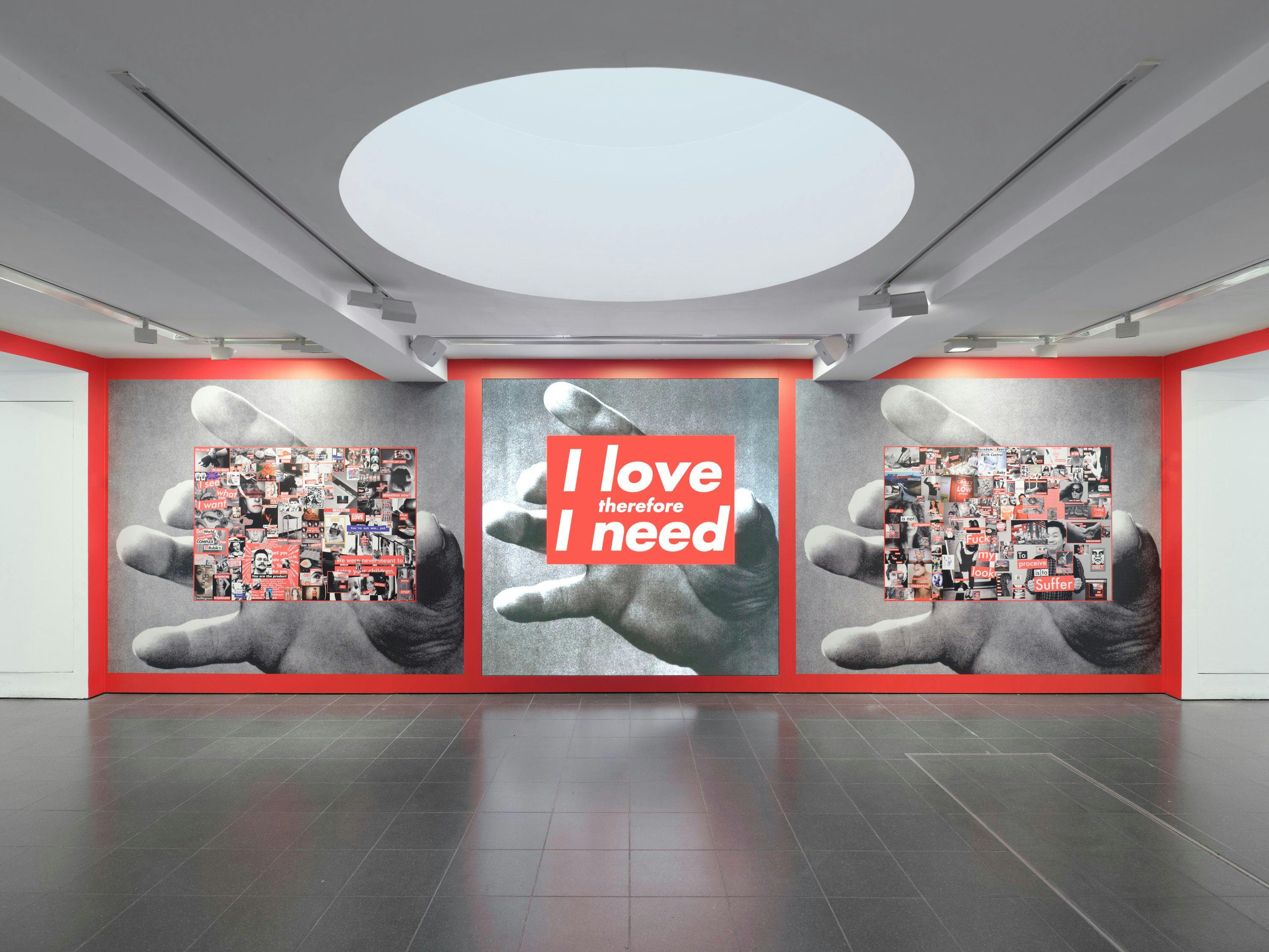 Installation view of the exhibition, Barbara Kruger: Thinking of You. I Mean Me. I Mean You., at Serpentine South, in London, dated 2024.
